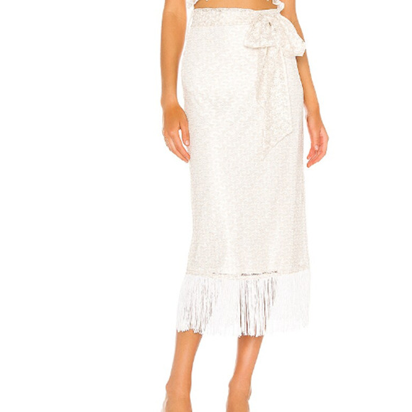 House of Harlow x Revolve Haya White Lace Fringe Midi Skirt